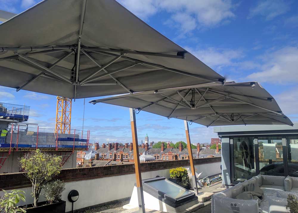 Giant Cantilever Side Arm Side Post Umbrellas in London