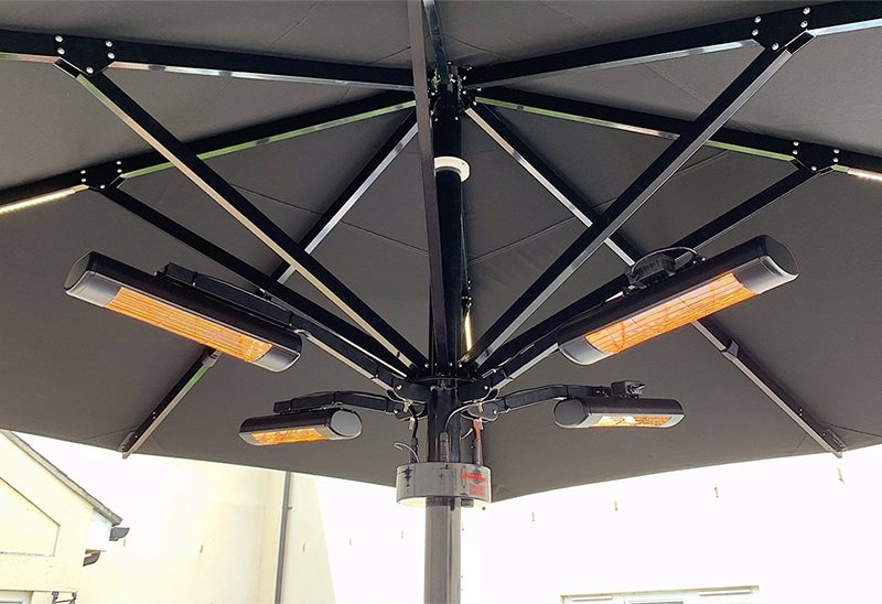 Umbrella heating system offering public shading solutions