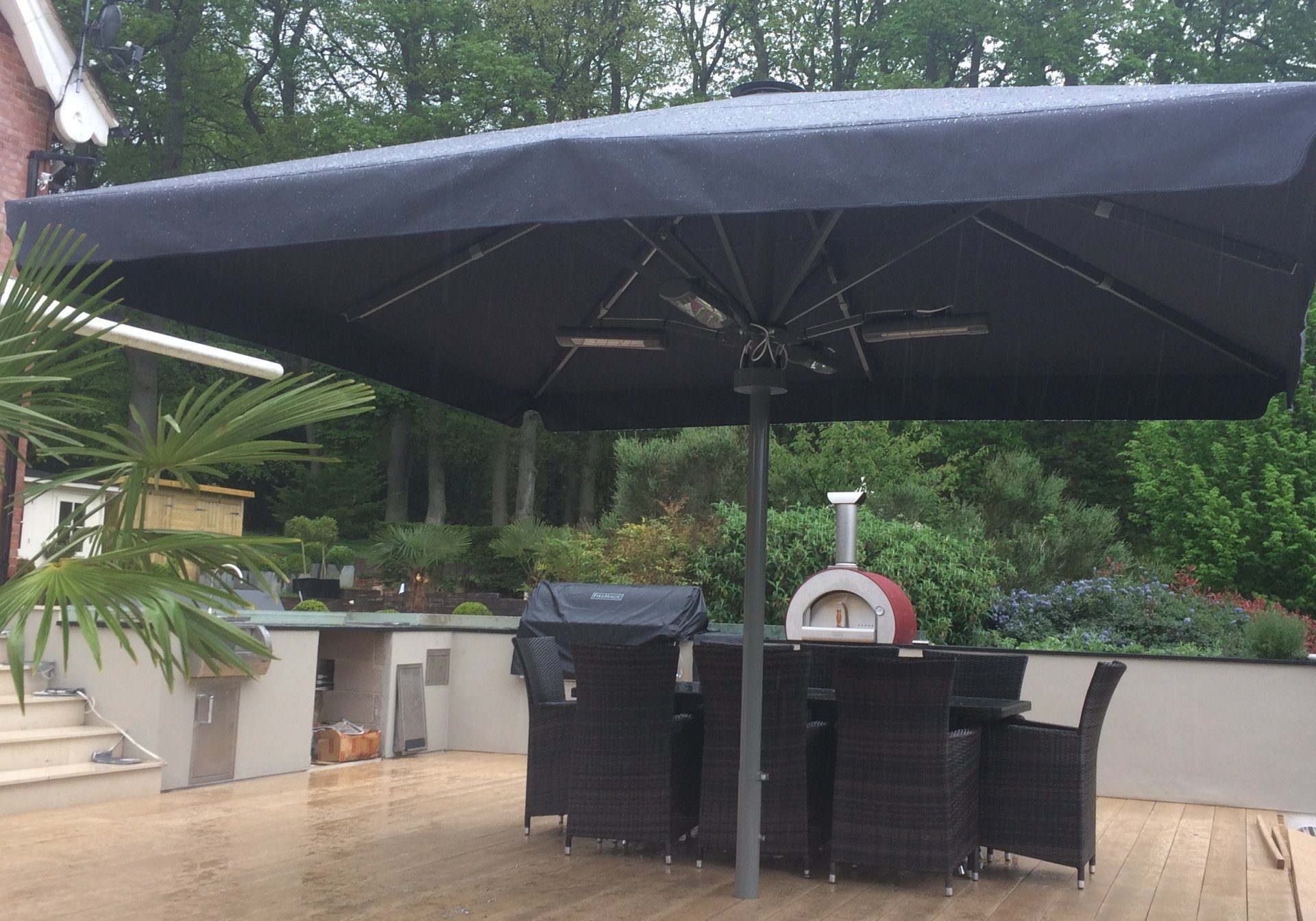 4 metre Aztec Umbrella in a domestic garden in Kent