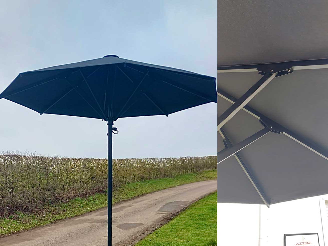 Light weight parasol for the hospitality sector by Aztec